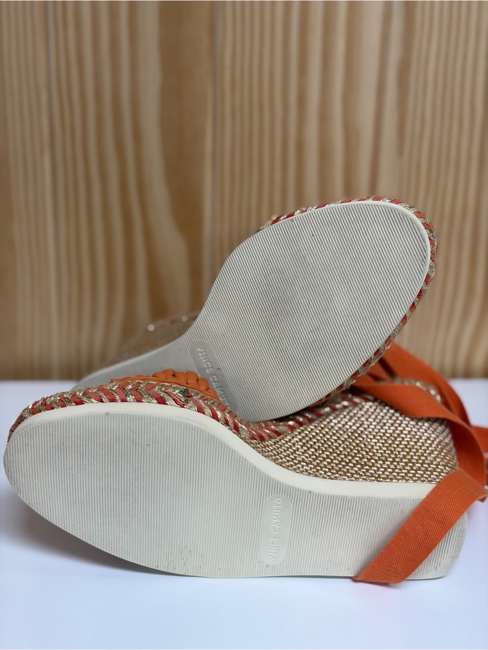 VINCE CAMUTO - Women Bryleigh Woven Espadrille Wedge Sandals in Orange. 9.5 - Picture 8 of 11